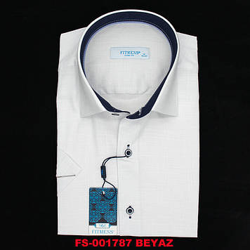 Сорочка чоловіча, приталена (Slim Fit), з коротким рукавом, FITMENS FS-001787 BEYAZ 97% бавовна 3% еластан