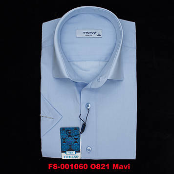 Сорочка чоловіча, приталена (Slim Fit), з коротким рукавом, FITMENS FS-001060 O821 Mavi 90% бавовна 10%