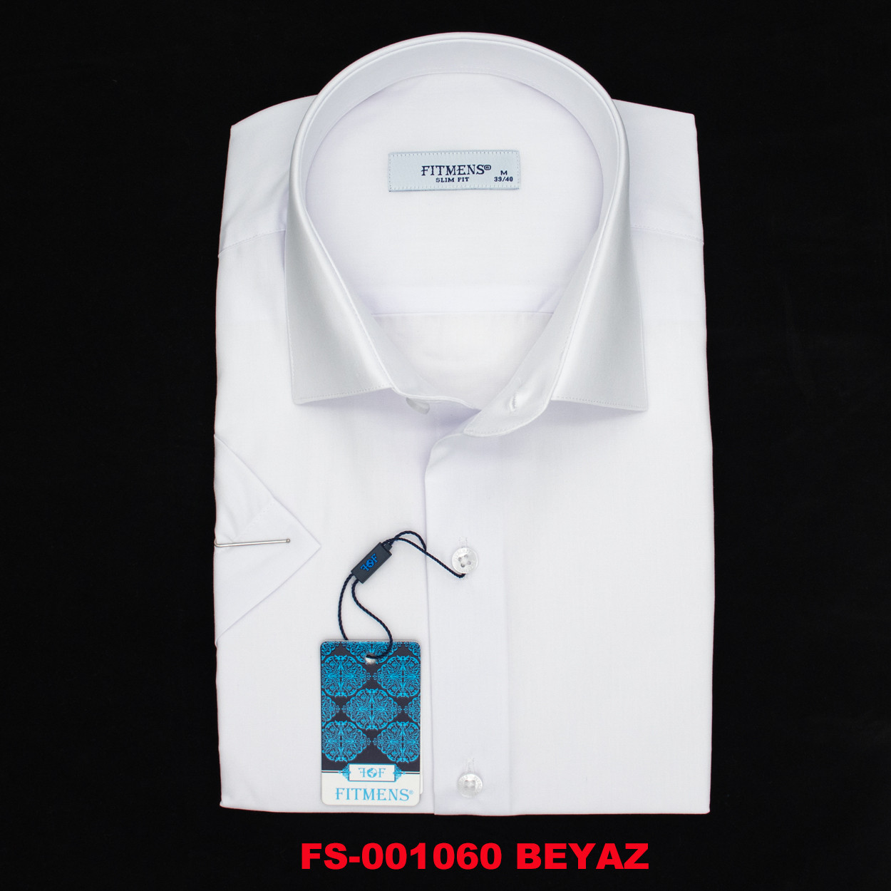 Сорочка чоловіча, приталена (Slim Fit), з коротким рукавом, FITMENS FS-001060 BEYAZ 90% бавовна 10% поліестер
