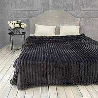 Плед Королівський шарпей смужка 4.5 см велюровий євро 200х220 см Покривало на ліжко двоспальний сірий