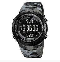 Мужские спортивные часы Skmei 2070 черные прозрачным корпусом Серый камуфляж