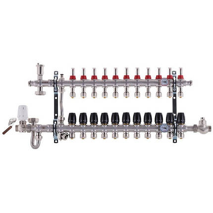 Колектор для теплої підлоги в комплекті із змішувальною групою та байпасом без насоса Koer S1011-11, фото 1