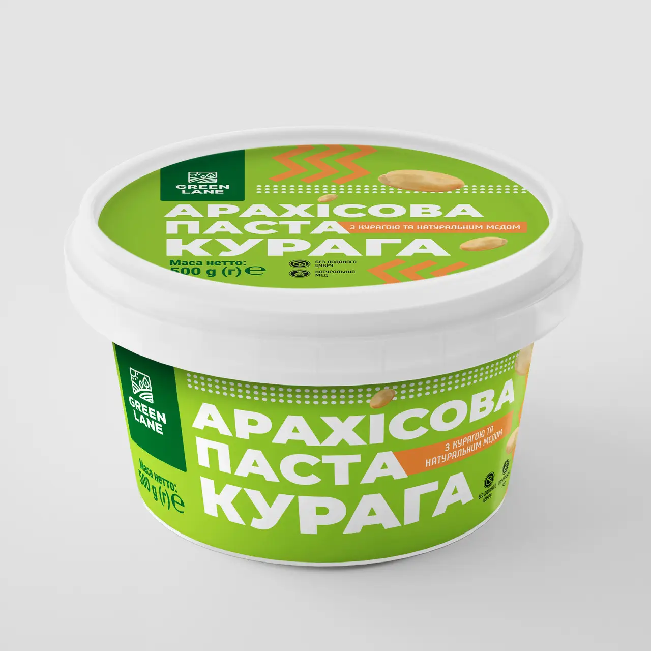 Натуральна арахісова паста з курагою та медом, без цукру, 500 г, Green Lane