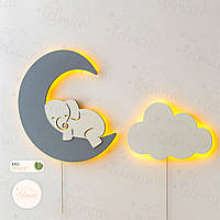 Светильник в детскую комнату Ночник облако Ночник слоник на месяце