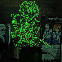 Акриловый 3D светильник-ночник Осаму Дазай 3 "Великий из Бродячих Псов" зеленый