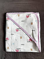 Хлопковое полотенце-уголок детское 85х85 розовые улитки