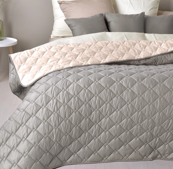 Сіре двоспальне покривало розміром 180х210 стьобане мікрофібра на ліжко, дизайнерське покривало на ліжко, фото 1