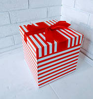 Подарочная Коробка раскладушка красная полосатая 16х16х16см, 3 части