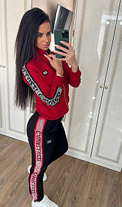 Жіночий спортивний костюм Cavaluzzi зі стразами з лампасами (трикотаж двунить Туреччина) чорний з червоним