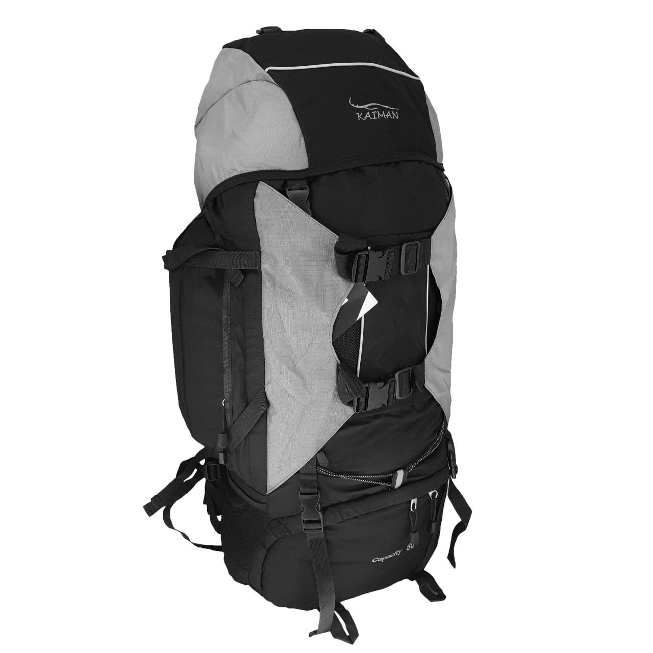 Рюкзак туристичний похідний чорний із сірим 80 літрів + чохол від дощу