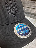 Чорна літня кепка з тризубом. Преміальна якість. Дихаючий, швидкосохнучий матеріал COOL FEELING, фото 3