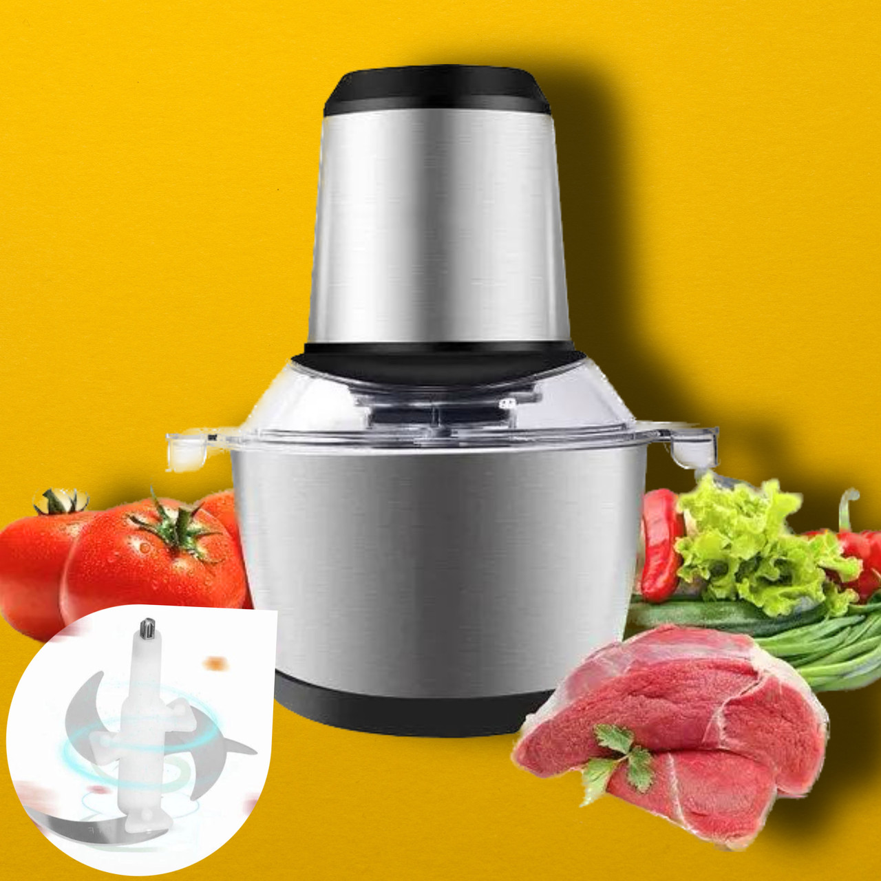 Електричний блендер подрібнювач із двоярусним лезом MIXER STAINLESS Блискавка