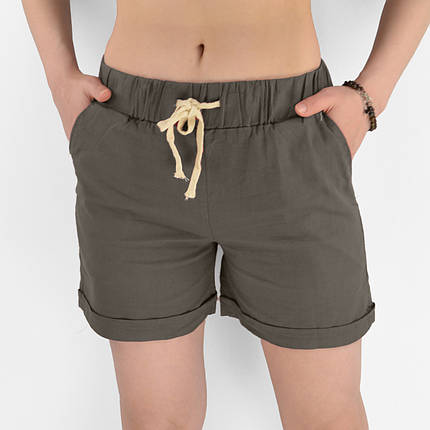 Шорти жіночі бавовняні з підворотом Шорти літні короткі на гумці Коричневий колір XL, фото 1