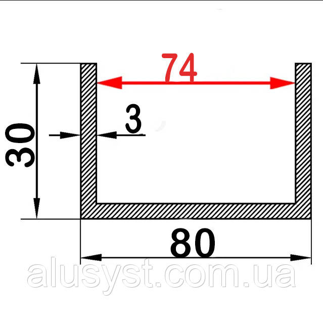 74мм / 80х30х3 швелер 50см / без покриття