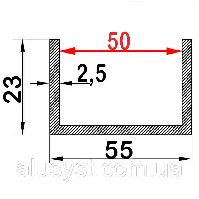 50мм / 55х23х2,5 швелер 50см / Анодований, фото 1