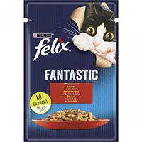 Влажный корм для котов Purina Felix Fantastic З яловичиною. Шматочки в желе, 85 г (7613039838624)