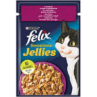 Влажный корм для котов Purina Felix Sensations Jellies З качкою в желе зі шпинатом, 85 г (7613039831281)