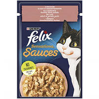 Влажный корм для котов Purina Felix Sensations Sauces З лососем у соусі зі смаком креветок, 85 г