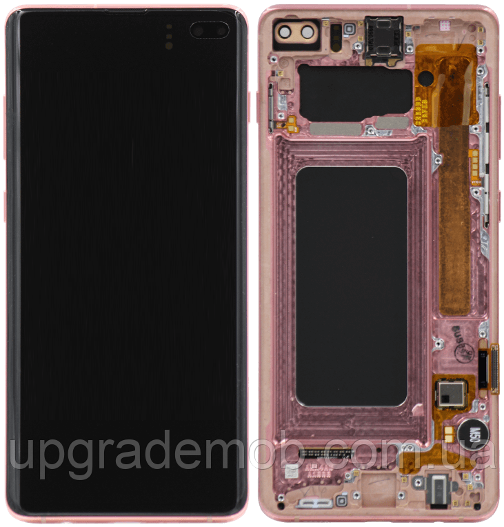 Дисплей модуль тачскрин Samsung G975 Galaxy S10+ чорний TFT з рамкою рожевого кольору Flamingo Pink
