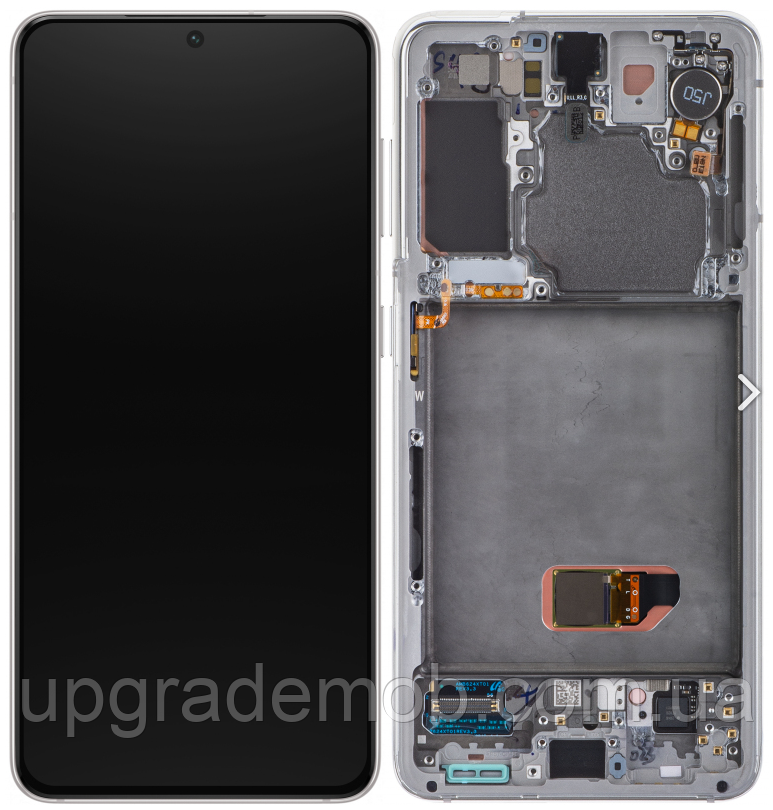 Дисплей модуль тачскрин Samsung G991 Galaxy S21 5G чорний Amoled оригінал переклеєне скло з рамкою