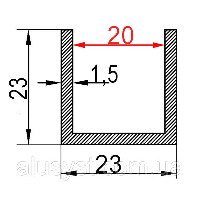 20мм / 23х23х1,5 швелер 50см/ Анодований