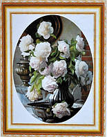 Набор Алмазная мозаика вышивка Белые розы у вазе Цветочный аранжировка Домашний интерьер полная 5d 50х65 см