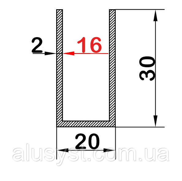 16мм / 20х30х2 швелер 50см / Анодований