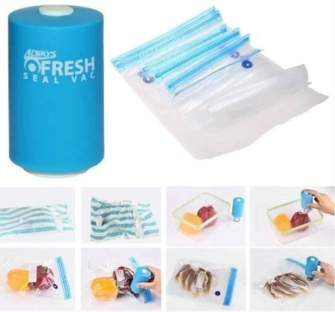 Пакувальник для їжі Vacuum Sealer Always Fresh з 6 вакуумними пакетами в комплекті