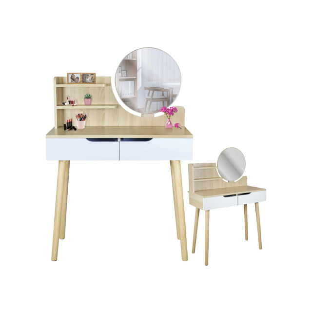 Туалетний столик на 2 ящики з дзеркалом світлий бук Jumi SCANDI