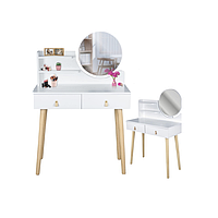 Туалетный столик на 2 ящика (кожаные ручки) с зеркалом белый Jumi SCANDI