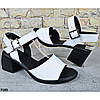 Босоніжки жіночі шкіряні Sali Україна, Білі сандалі з натуральної шкіри на невисокому підборі, фото 7