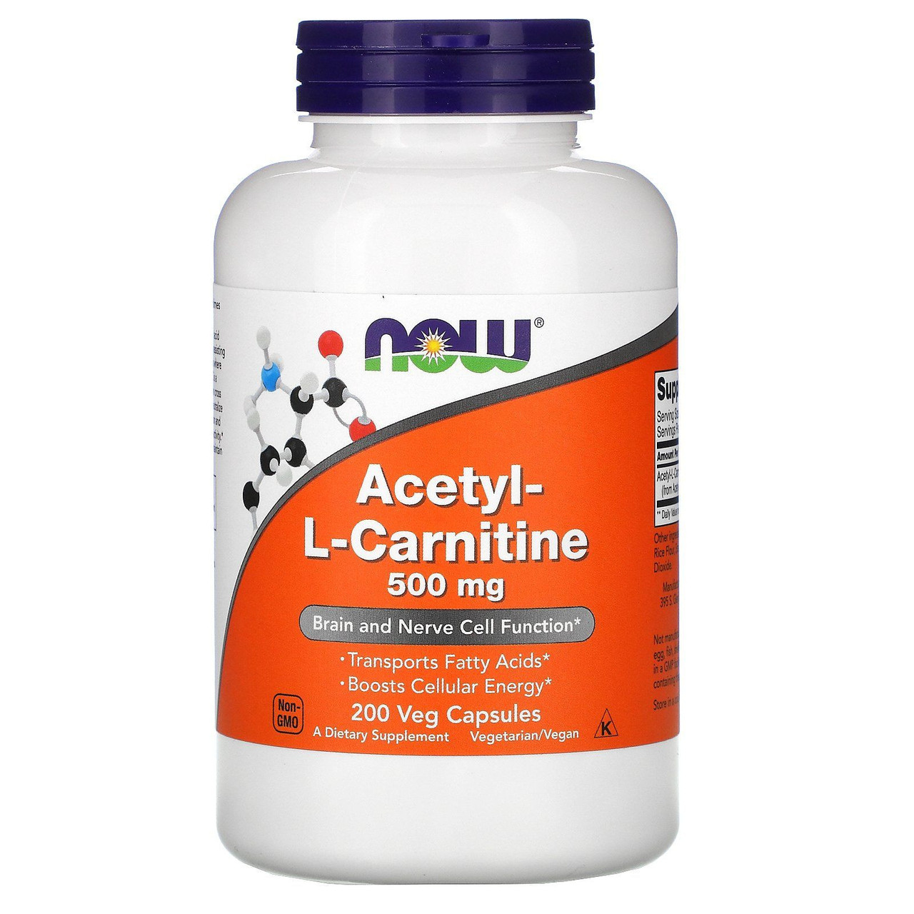 Ацетил-Л-карнитин Now Foods (Acetyl-L-Carnitine) 500 мг 200 капсул - фото 1 - id-p1866762947