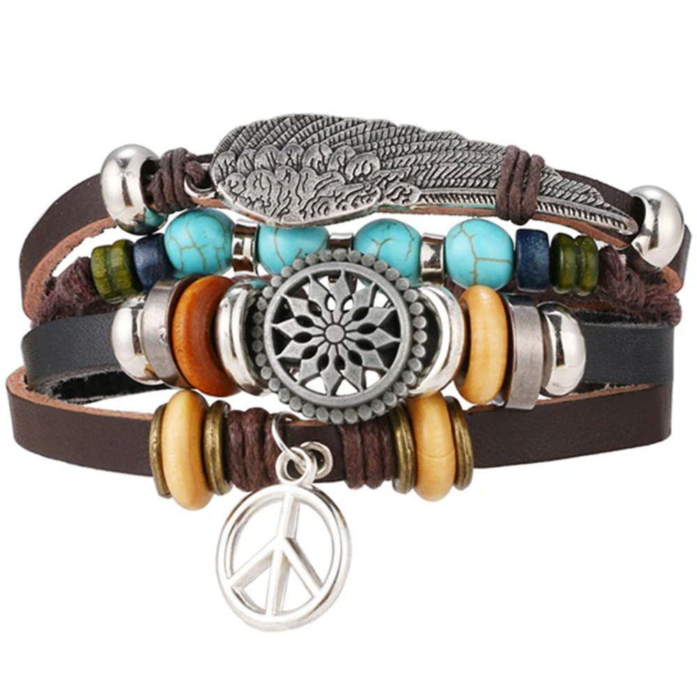 Браслет багатошаровий з підвіскою "Сонце і перо" Type B3, фото 1