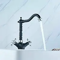 Ретро смеситель с крестообразной ручкой 360° поворотный смеситель для кухни и ванной комнаты черный
