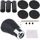 Ручка перемикання передач КПП універсальна чорна ЕКОШКІРА + ХРОМ + набір емблем на 5 і 6 передач, фото 2