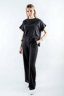 Костюм женский с брюками палаццо и футболкой темно-серый 4721 (2000000106670)