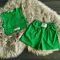 Детский летний костюм шорты топ зеленый подростковый легкий модный