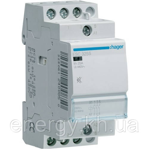 Контактор безшумний Hager ESC325S - 230В/25A, 3НО
