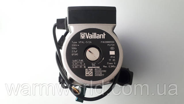 Vaillant Type VPAL-5/2A 230V 50Hz 2.5mF GF SHC P/N:59866550 PC:FCH IP44 TF95 Class H Max. 0.3MPa  I(A) P(W) 0.34 75 0.36 85  Grundfos 901752 0020042392 452238 000968T7