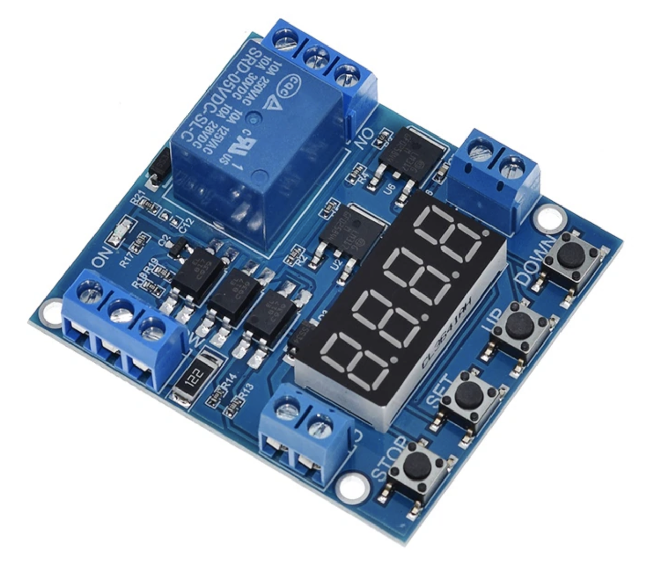 Модуль затримки спрацьовування XY-J05 (таймер від 0,01сек до 9999хв) 6-30В на тиждень, тригер, реле