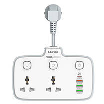 Мережевий фільтр розгалужувач 2 розетки + 3USB + Type-C QC Ldnio SC2413 White N, фото 4