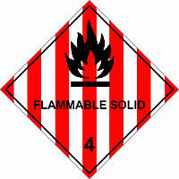 Наклейка предупреждающая на автомобиль "Flammable solid. Легковоспламеняющиеся твердые вещества. Класс 4" з 40х40