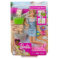 Набор Барби уход за животными Barbie Wash Pets Playset with Blonde Doll (FXH11)