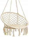 Підвісне крісло-гніздо з KREM 2607 | Садові качелі в стилі бохо, кремовий колір, фото 3