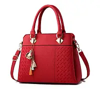 Жіноча модна сумочка, сумка на плече для жінки, дівчата з брелоком Червоний екошкіра