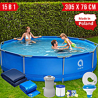 Каркасний Басейн 305 х 76 см AVENLI Набір 15 в 1 Садовий Великий Каркасний Басейн для Дачі для Дорослих та для Дітей