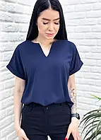 Синяя свободная блузка с короткими рукавами из софта