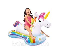 Надувний круг пліт дитячий для відпочинку плавання кольоровий ЄДИНОРОГ INTEX 163х86 іграшка вершник для дівчаток