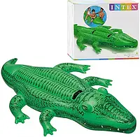 Надувной плотик крокодильчик зеленый для катания, виниловый игрушка для одного малыша с ручками INTEX