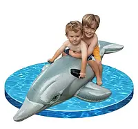 Надувной круг детский развивающий взрослый для плавания цветной игровой водный плотик Дельфин, Intex 175х66 см